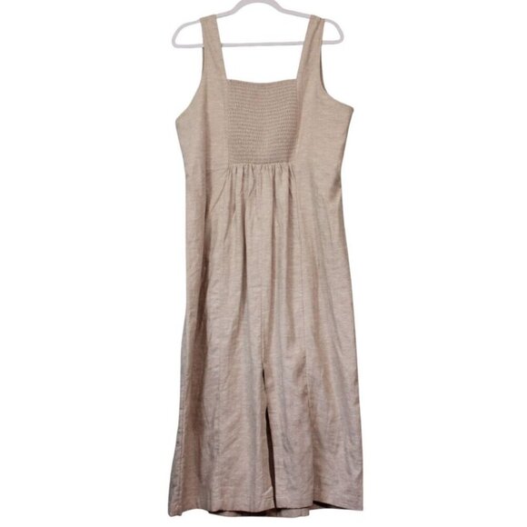 Old Navy Midi Dress XL Linen Beige Minimalist Beach Coastal Boho Natural Smocked - Picture 6 of 10